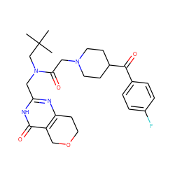 CC(C)(C)CN(Cc1nc2c(c(=O)[nH]1)COCC2)C(=O)CN1CCC(C(=O)c2ccc(F)cc2)CC1 ZINC000208826375