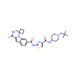 CC(C)(C)CN1CCC(NC(=O)c2csc(NC(=O)c3ccc4cc5n(c4c3)C3(CCC3)CNC5=O)n2)CC1 ZINC000029127774