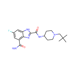 CC(C)(C)CN1CCC(NC(=O)c2nc3c(C(N)=O)cc(F)cc3[nH]2)CC1 ZINC001772604996