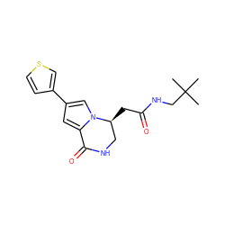 CC(C)(C)CNC(=O)C[C@H]1CNC(=O)c2cc(-c3ccsc3)cn21 ZINC000095920975