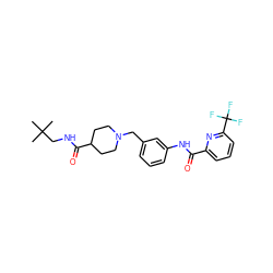 CC(C)(C)CNC(=O)C1CCN(Cc2cccc(NC(=O)c3cccc(C(F)(F)F)n3)c2)CC1 ZINC000210693353