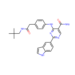 CC(C)(C)CNC(=O)Cc1ccc(Nc2nc(-c3ccc4[nH]ccc4c3)ncc2C(N)=O)cc1 ZINC000096938266