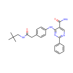 CC(C)(C)CNC(=O)Cc1ccc(Nc2nc(-c3ccccc3)ncc2C(N)=O)cc1 ZINC000095920976