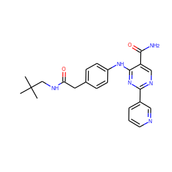 CC(C)(C)CNC(=O)Cc1ccc(Nc2nc(-c3cccnc3)ncc2C(N)=O)cc1 ZINC000096938263