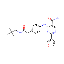 CC(C)(C)CNC(=O)Cc1ccc(Nc2nc(-c3ccoc3)ncc2C(N)=O)cc1 ZINC000096938265