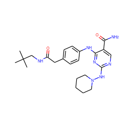 CC(C)(C)CNC(=O)Cc1ccc(Nc2nc(NN3CCCCC3)ncc2C(N)=O)cc1 ZINC000096938252