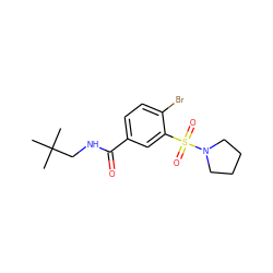 CC(C)(C)CNC(=O)c1ccc(Br)c(S(=O)(=O)N2CCCC2)c1 ZINC000029046110