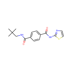 CC(C)(C)CNC(=O)c1ccc(C(=O)Nc2nccs2)cc1 ZINC000066074160