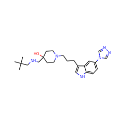 CC(C)(C)CNCC1(O)CCN(CCCc2c[nH]c3ccc(-n4cnnc4)cc23)CC1 ZINC000027080506