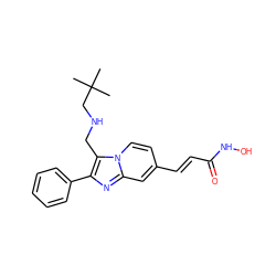 CC(C)(C)CNCc1c(-c2ccccc2)nc2cc(/C=C/C(=O)NO)ccn12 ZINC000136866850