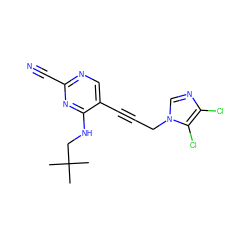 CC(C)(C)CNc1nc(C#N)ncc1C#CCn1cnc(Cl)c1Cl ZINC000029051156