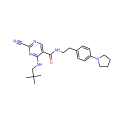 CC(C)(C)CNc1nc(C#N)ncc1C(=O)NCCc1ccc(N2CCCC2)cc1 ZINC000014972089