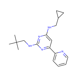 CC(C)(C)CNc1nc(NCC2CC2)cc(-c2ccccn2)n1 ZINC000299837921