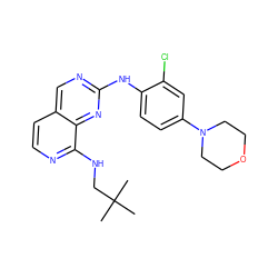CC(C)(C)CNc1nccc2cnc(Nc3ccc(N4CCOCC4)cc3Cl)nc12 ZINC000223686433