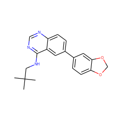 CC(C)(C)CNc1ncnc2ccc(-c3ccc4c(c3)OCO4)cc12 ZINC000064704938