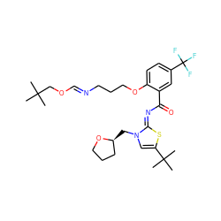 CC(C)(C)CO/C=N/CCCOc1ccc(C(F)(F)F)cc1C(=O)/N=c1\sc(C(C)(C)C)cn1C[C@H]1CCCO1 ZINC000169685396