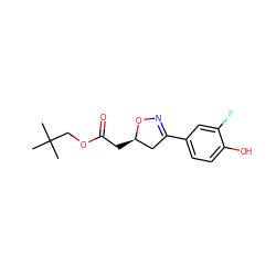 CC(C)(C)COC(=O)C[C@@H]1CC(c2ccc(O)c(F)c2)=NO1 ZINC000034633609