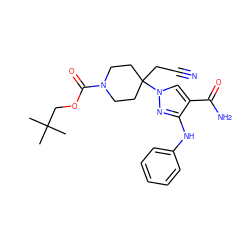 CC(C)(C)COC(=O)N1CCC(CC#N)(n2cc(C(N)=O)c(Nc3ccccc3)n2)CC1 ZINC000222101521