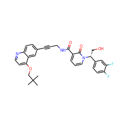 CC(C)(C)COc1ccnc2ccc(C#CCNC(=O)c3cccn([C@H](CO)c4ccc(F)c(F)c4)c3=O)cc12 ZINC000096176245