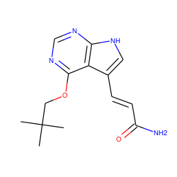 CC(C)(C)COc1ncnc2[nH]cc(/C=C/C(N)=O)c12 ZINC000208102755