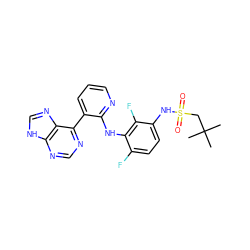 CC(C)(C)CS(=O)(=O)Nc1ccc(F)c(Nc2ncccc2-c2ncnc3[nH]cnc23)c1F ZINC000653847542