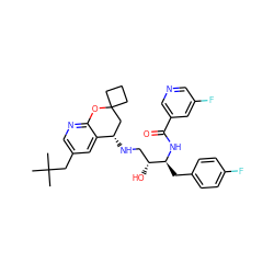 CC(C)(C)Cc1cnc2c(c1)[C@@H](NC[C@@H](O)[C@H](Cc1ccc(F)cc1)NC(=O)c1cncc(F)c1)CC1(CCC1)O2 ZINC000095555834