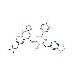 CC(C)(C)Cc1cnc2c(c1)[C@@H](NC[C@@H](O)[C@H](Cc1ccc3c(c1)OCO3)NC(=O)c1ccc(F)nc1)CC1(CCC1)O2 ZINC000095572677