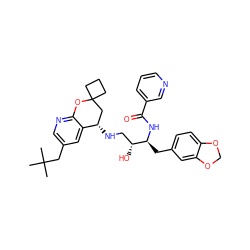 CC(C)(C)Cc1cnc2c(c1)[C@@H](NC[C@@H](O)[C@H](Cc1ccc3c(c1)OCO3)NC(=O)c1cccnc1)CC1(CCC1)O2 ZINC000095572765