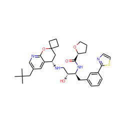 CC(C)(C)Cc1cnc2c(c1)[C@@H](NC[C@@H](O)[C@H](Cc1cccc(-c3nccs3)c1)NC(=O)[C@@H]1CCCO1)CC1(CCC1)O2 ZINC000095579149