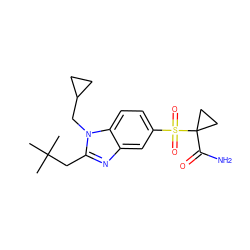 CC(C)(C)Cc1nc2cc(S(=O)(=O)C3(C(N)=O)CC3)ccc2n1CC1CC1 ZINC000043170628