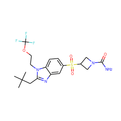 CC(C)(C)Cc1nc2cc(S(=O)(=O)C3CN(C(N)=O)C3)ccc2n1CCOC(F)(F)F ZINC000115889004