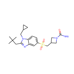 CC(C)(C)Cc1nc2cc(S(=O)(=O)CC3CN(C(N)=O)C3)ccc2n1CC1CC1 ZINC000115887335