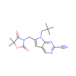 CC(C)(C)Cn1c(CN2C(=O)OC(C)(C)C2=O)cc2cnc(C#N)nc21 ZINC000028958254