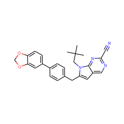 CC(C)(C)Cn1c(Cc2ccc(-c3ccc4c(c3)OCO4)cc2)cc2cnc(C#N)nc21 ZINC000028958199