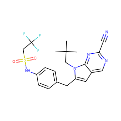 CC(C)(C)Cn1c(Cc2ccc(NS(=O)(=O)CC(F)(F)F)cc2)cc2cnc(C#N)nc21 ZINC000028958229