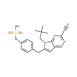 CC(C)(C)Cn1c(Cc2ccc(NS(N)(=O)=O)cc2)cc2cnc(C#N)nc21 ZINC000028958227