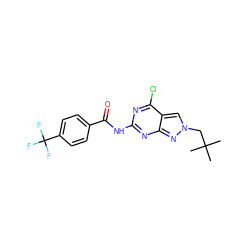 CC(C)(C)Cn1cc2c(Cl)nc(NC(=O)c3ccc(C(F)(F)F)cc3)nc2n1 ZINC000103263540