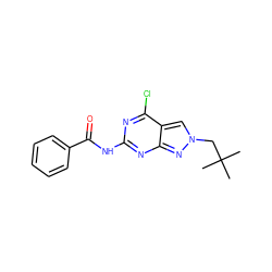 CC(C)(C)Cn1cc2c(Cl)nc(NC(=O)c3ccccc3)nc2n1 ZINC000103263536