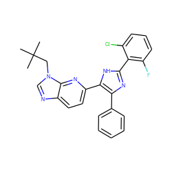 CC(C)(C)Cn1cnc2ccc(-c3[nH]c(-c4c(F)cccc4Cl)nc3-c3ccccc3)nc21 ZINC000029131625