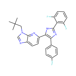 CC(C)(C)Cn1cnc2ccc(-c3[nH]c(-c4c(F)cccc4F)nc3-c3ccc(F)cc3)nc21 ZINC000029131527