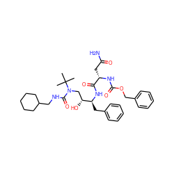 CC(C)(C)N(C[C@@H](O)[C@H](Cc1ccccc1)NC(=O)[C@H](CC(N)=O)NC(=O)OCc1ccccc1)C(=O)NCC1CCCCC1 ZINC000027413595