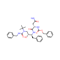 CC(C)(C)N(C[C@@H](O)[C@H](Cc1ccccc1)NC(=O)[C@H](CC(N)=O)NC(=O)OCc1ccccc1)C(=O)NCc1ccccc1 ZINC000027423514