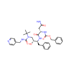 CC(C)(C)N(C[C@@H](O)[C@H](Cc1ccccc1)NC(=O)[C@H](CC(N)=O)NC(=O)OCc1ccccc1)C(=O)NCc1ccncc1 ZINC000027423503