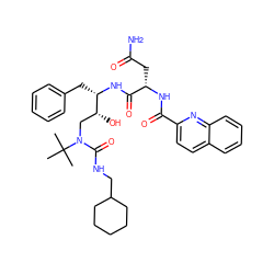 CC(C)(C)N(C[C@@H](O)[C@H](Cc1ccccc1)NC(=O)[C@H](CC(N)=O)NC(=O)c1ccc2ccccc2n1)C(=O)NCC1CCCCC1 ZINC000027415981