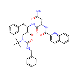 CC(C)(C)N(C[C@@H](O)[C@H](Cc1ccccc1)NC(=O)[C@H](CC(N)=O)NC(=O)c1ccc2ccccc2n1)C(=O)NCc1ccccc1 ZINC000027418437