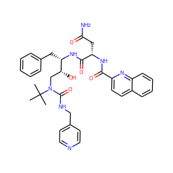 CC(C)(C)N(C[C@@H](O)[C@H](Cc1ccccc1)NC(=O)[C@H](CC(N)=O)NC(=O)c1ccc2ccccc2n1)C(=O)NCc1ccncc1 ZINC000027418432