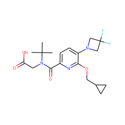 CC(C)(C)N(CC(=O)O)C(=O)c1ccc(N2CC(F)(F)C2)c(OCC2CC2)n1 ZINC000146202171