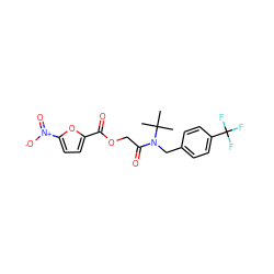 CC(C)(C)N(Cc1ccc(C(F)(F)F)cc1)C(=O)COC(=O)c1ccc([N+](=O)[O-])o1 ZINC000066252184