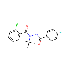 CC(C)(C)N(NC(=O)c1ccc(F)cc1)C(=O)c1ccccc1Cl ZINC000103179532