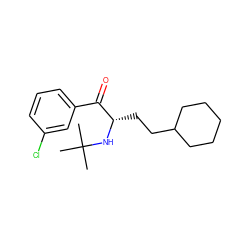 CC(C)(C)N[C@@H](CCC1CCCCC1)C(=O)c1cccc(Cl)c1 ZINC000045253642